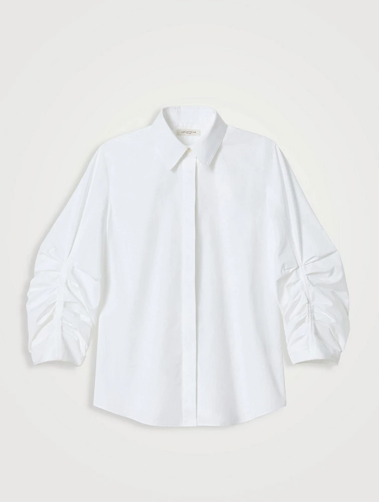 Ruched-Sleeve Poplin Shirt