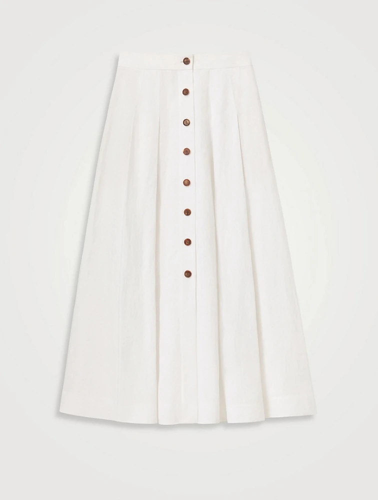 Pleated Linen Maxi Skirt