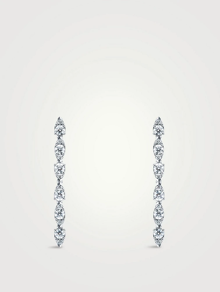 Aerial 18K White Gold Dewdrop Stiletto Earrings With Diamonds