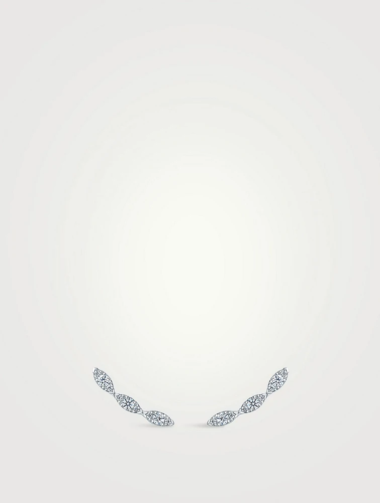Aerial 18K White Gold Marquise Ear Climbers With Diamonds