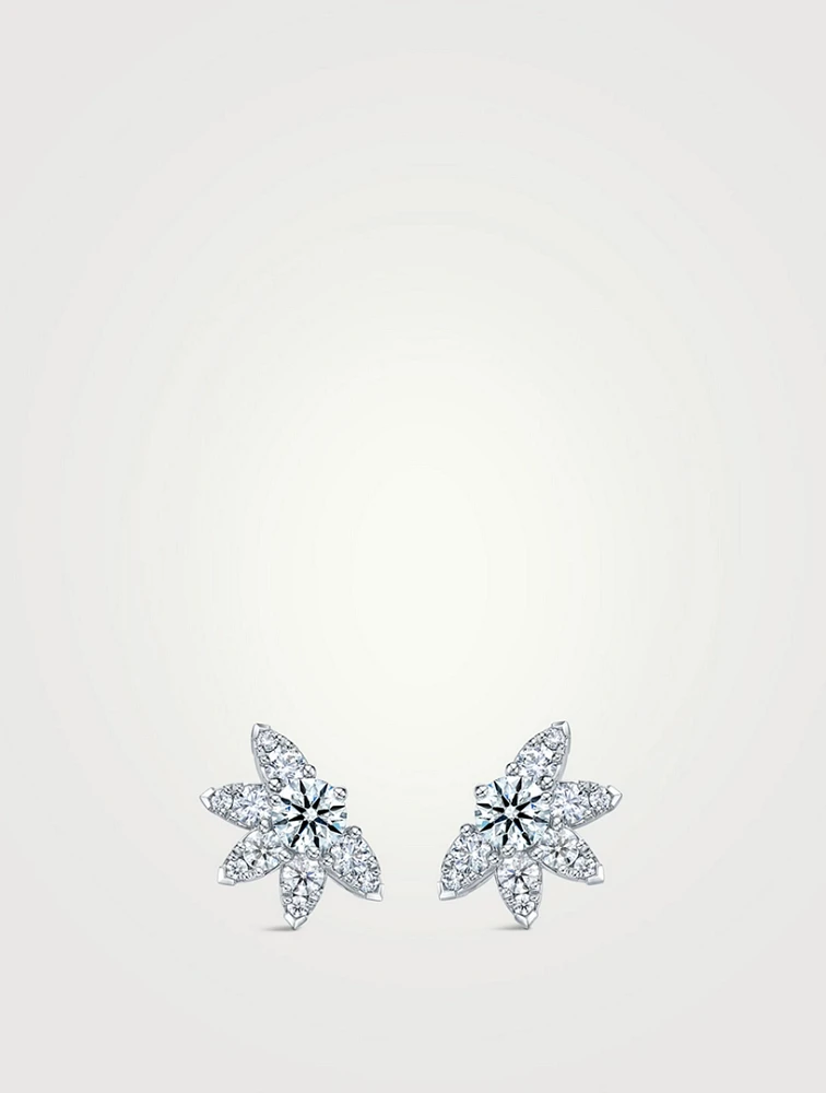 Small Aerial 18K White Gold Sunburst Earring Studs With Diamonds