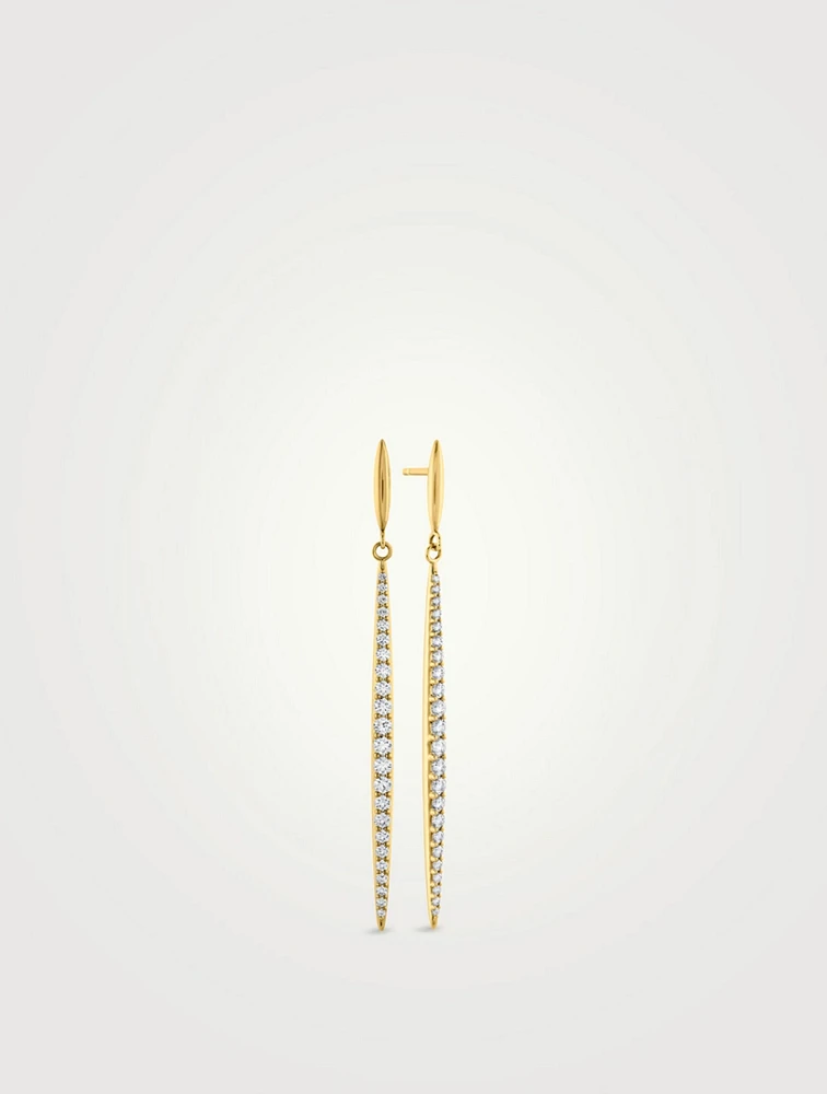 HOF 18K Gold Classic Stiletto Drop Earrings With Diamonds