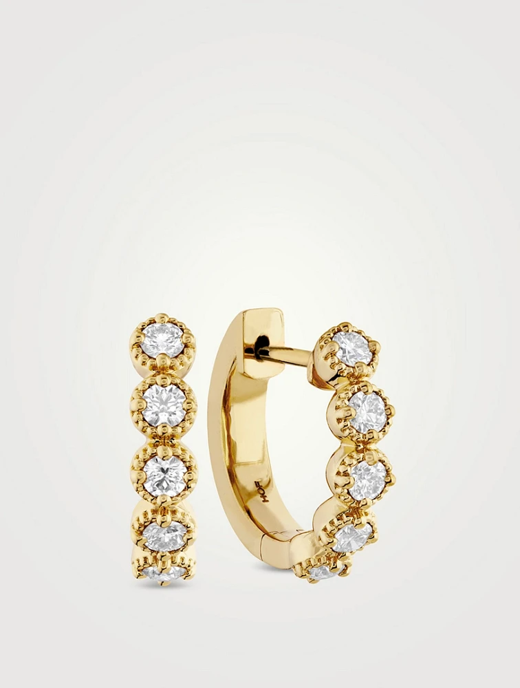 Classic Diamond Bar Huggie Hoop Earrings