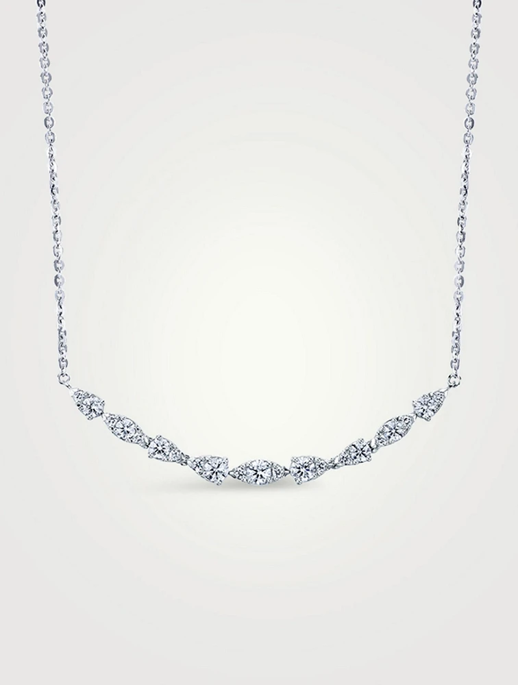 Aerial 18K White Gold Dewdrop Pendant Necklace With Diamonds
