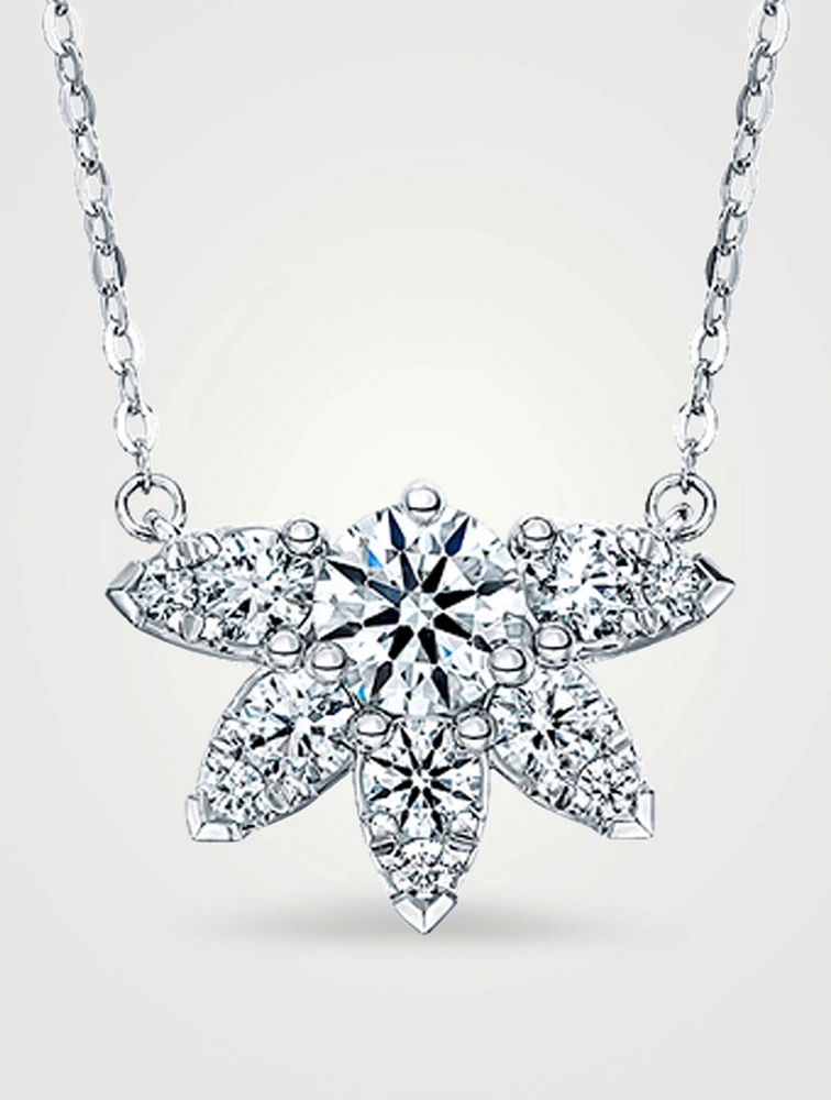 Aerial 18K White Gold Sunburst Pendant Necklace With Diamonds