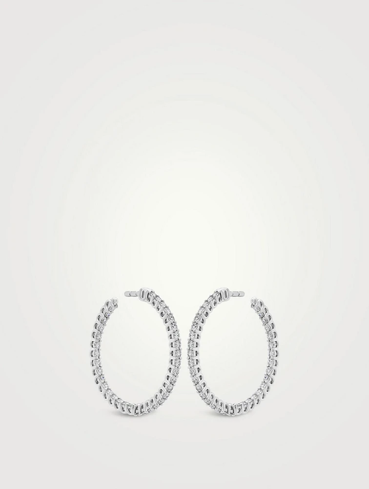 Signature 18K White Gold Inside Out Hoop Earrings With Diamonds