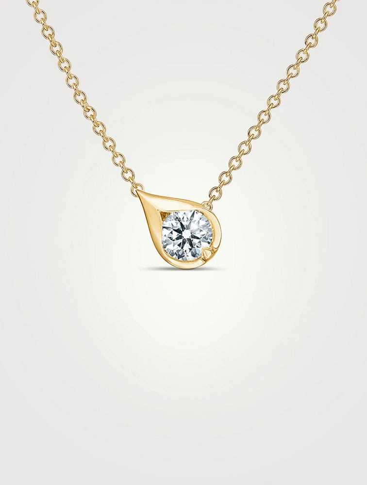LU 18K Gold Droplet Pendant Necklace With Diamond