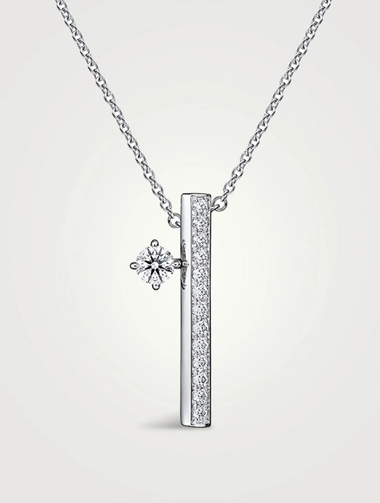 Barre 18K White Gold Floating Single Diamond Pavé Pendant Necklace