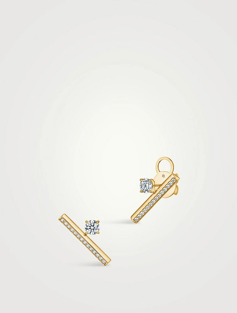 Barre 18K Gold Floating Single Diamond Pavé Climber Earrings