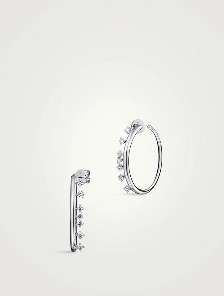 Medium Barre 18K White Gold Floating Diamond Hoop Earrings