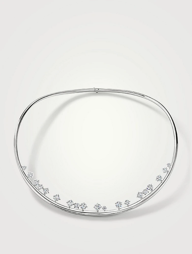 Barre 18K White Gold Floating Diamond Choker Necklace