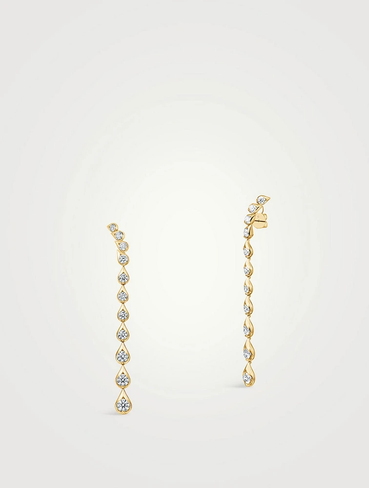 LU 18K Gold Droplet Stiletto Earrings With Diamonds