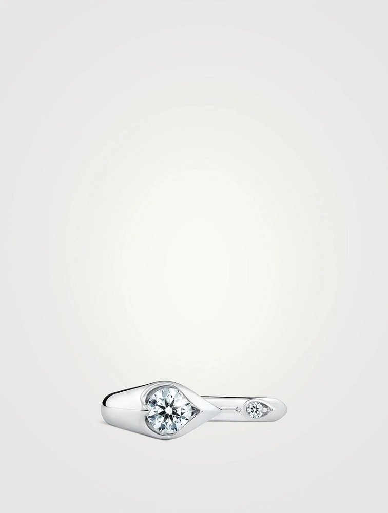 LU 18K White Gold Open Droplet Ring With Diamonds