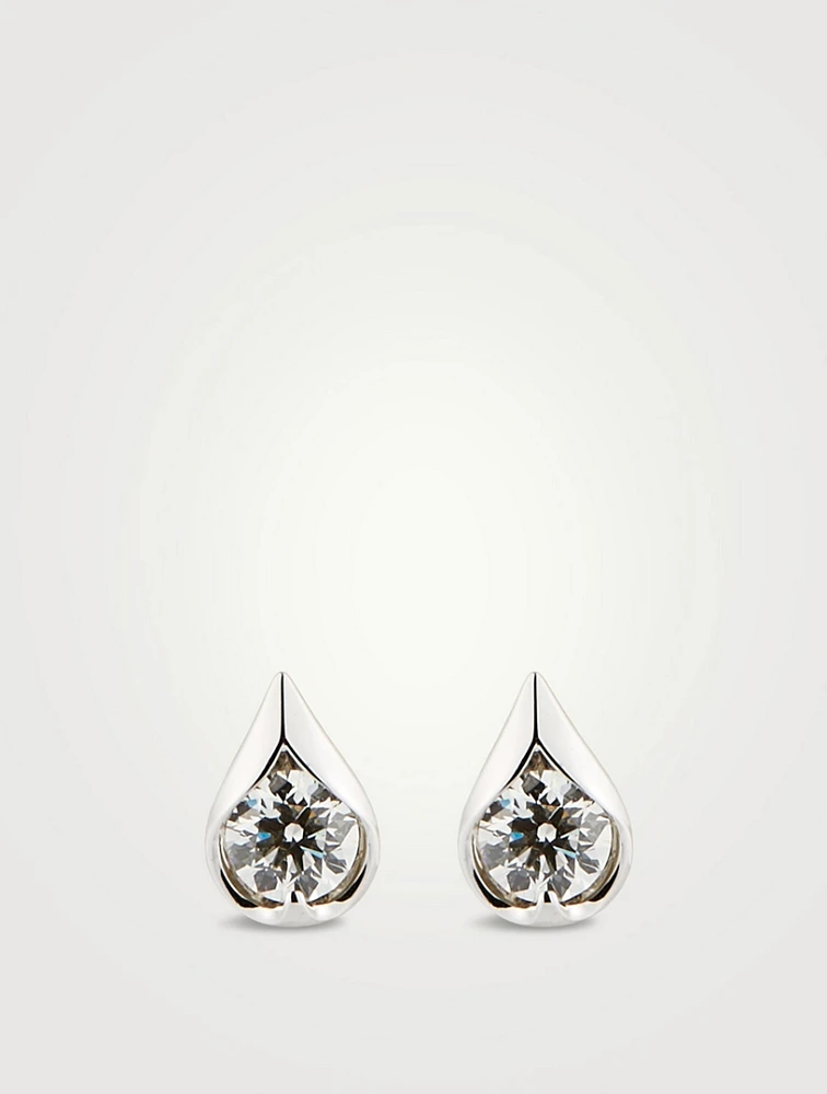 LU 18K White Gold Droplet Diamond Stud Earrings