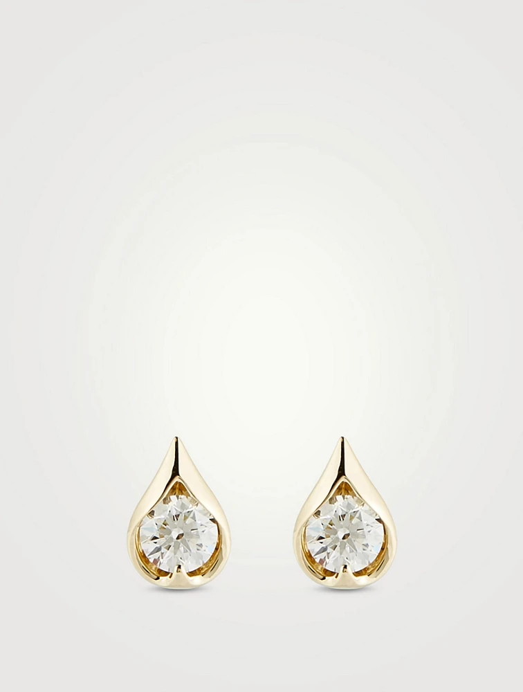 LU 18K Gold Droplet Diamond Stud Earrings