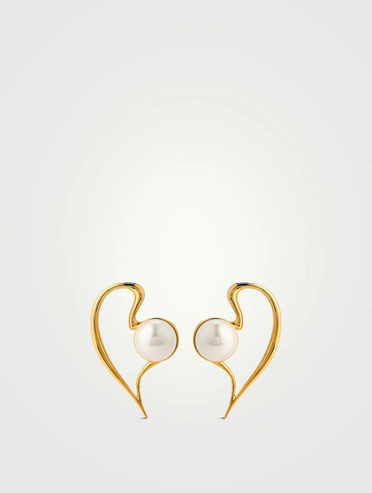 Large Faux Pearl Heart Earrings
