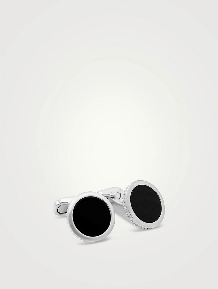 Satin Round Black Agate Cufflinks
