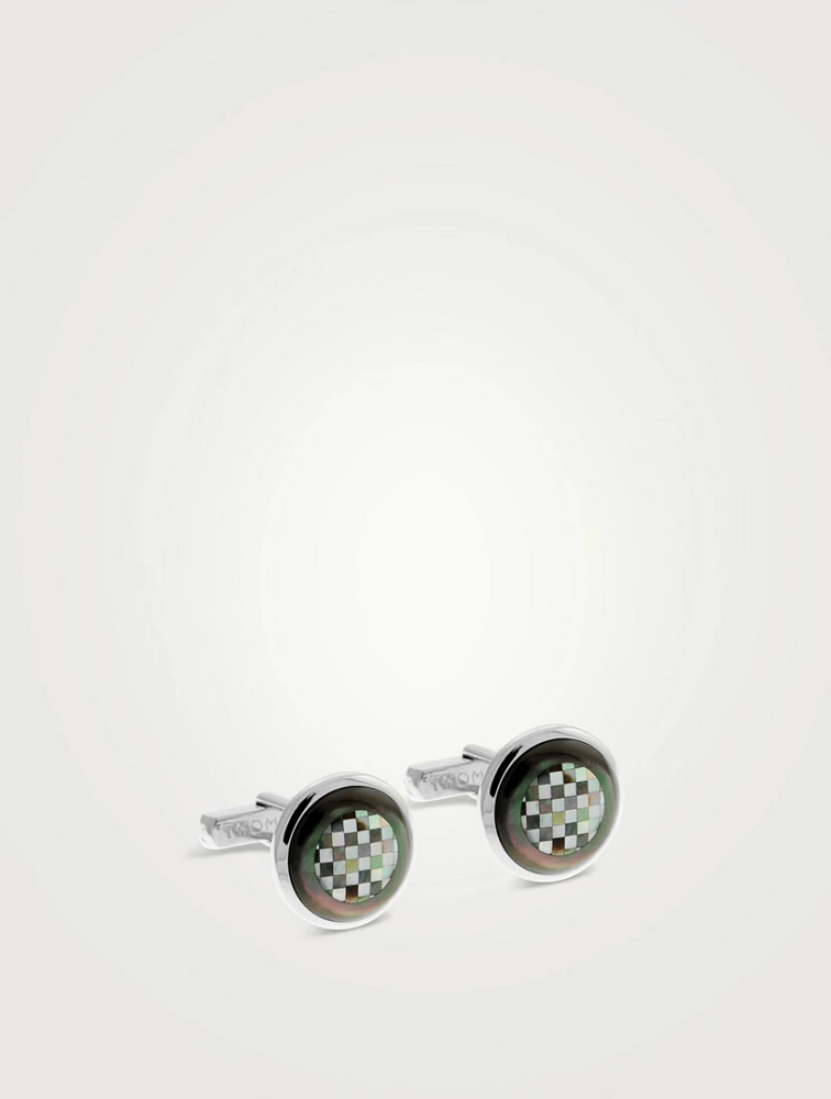 Checker Square And Round Mother-Of-Pearl Cufflinks