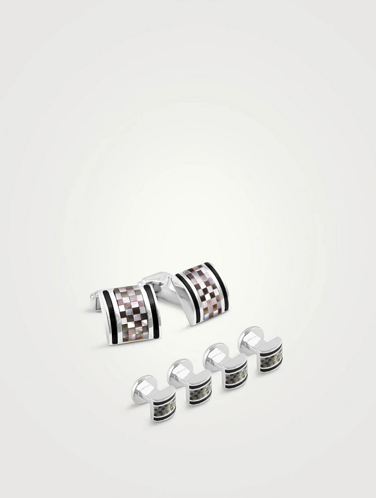 Mother-Of-Pearl And Onyx Shirt Studs And Cufflinks Set