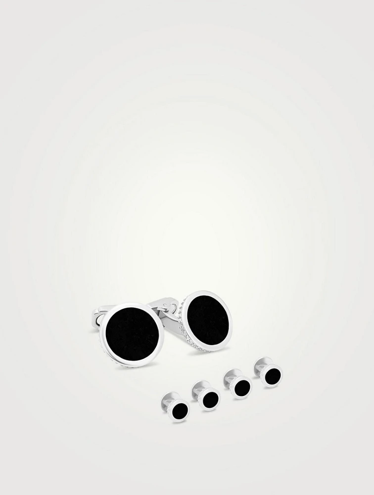 Satin Black Agate Shirt Studs And Cufflinks Set