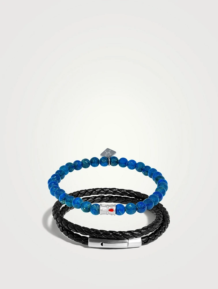 Blue Lapis And Stainless Steel Ankh Duo Bracelet Set
