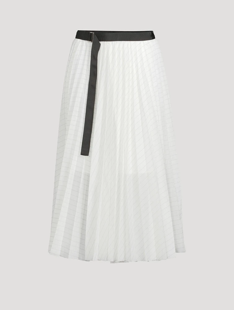 Pleated Organza Midi Skirt Stripe Print