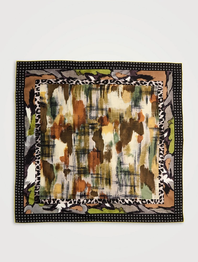 Silk Scarf In Animal And Camo Print