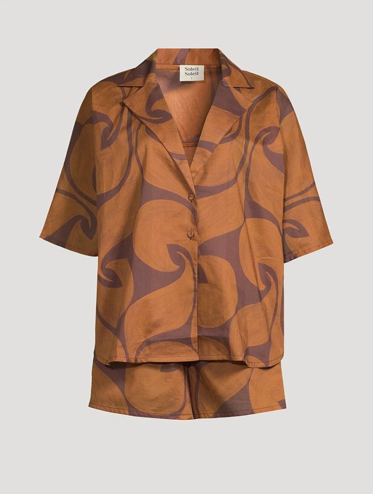 Overswim Shirt And Shorts Set Wave Umber Print