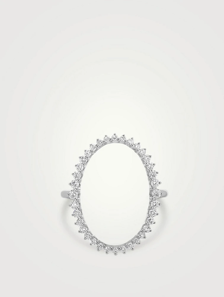 14K White Gold Graduated Diamond Oval Ring