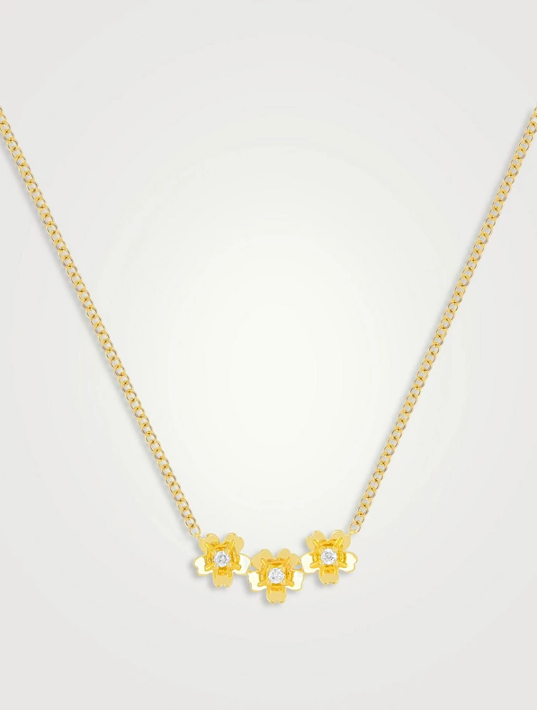 14K Gold Cherry Blossom Necklace With Diamonds