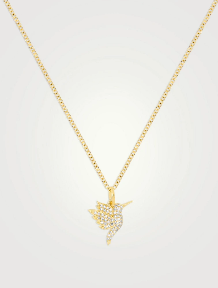 Mini 14K Gold Pavé Diamond Hummingbird Pendant Necklace
