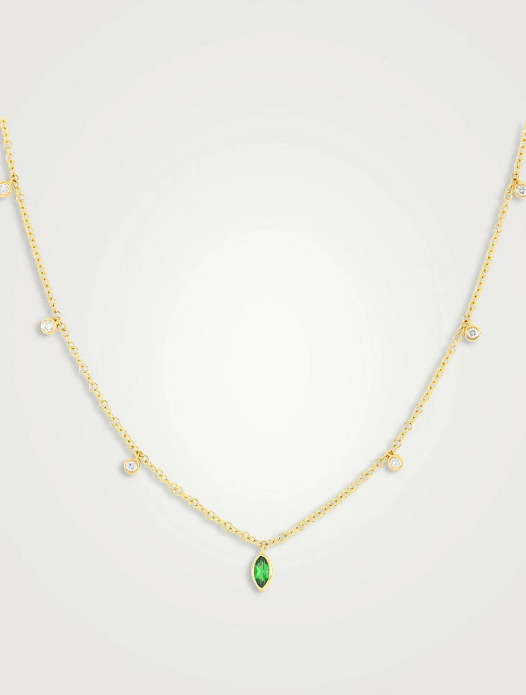 14K Gold Necklace With Diamond And Tsavorite