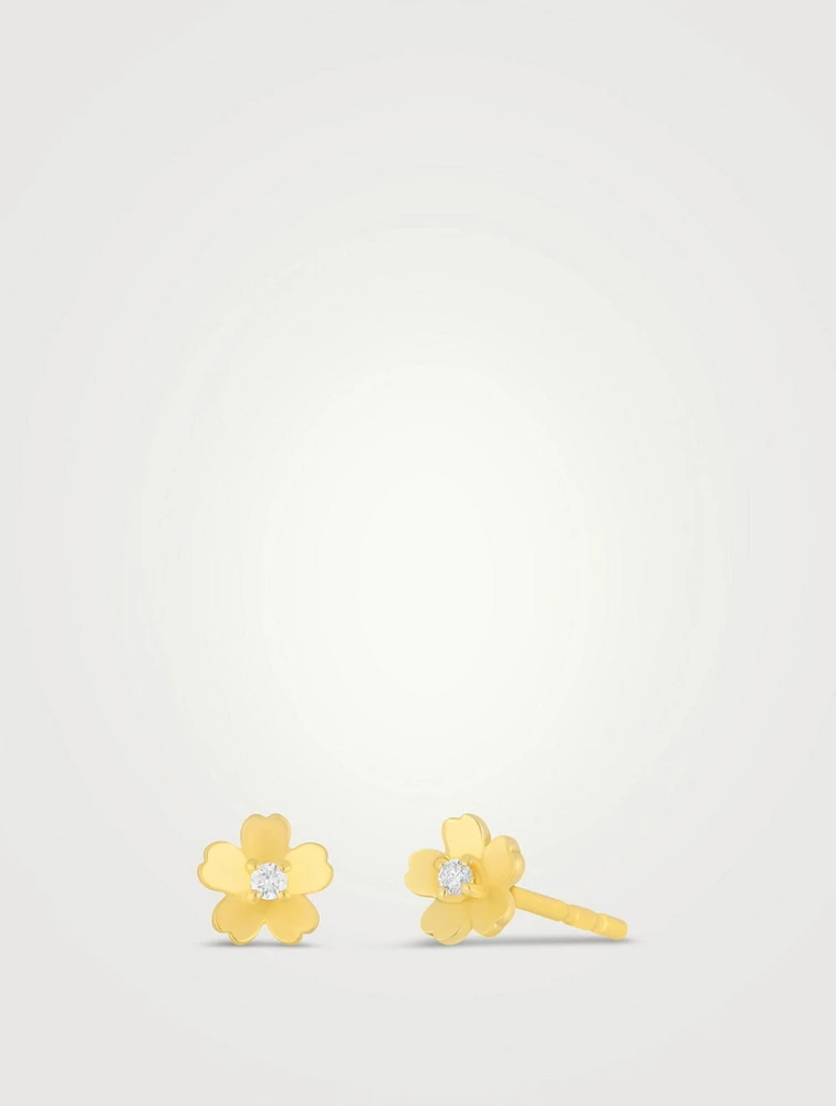 14K Gold Cherry Blossom Earrings With Diamonds