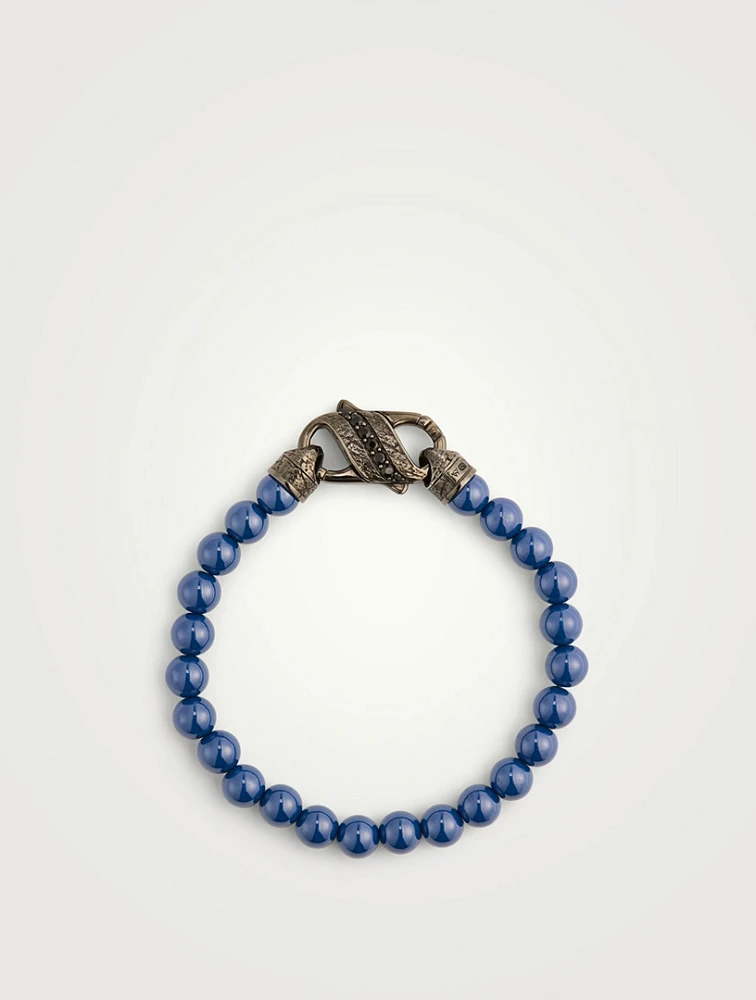 England Made Me Ceramic Silver Beaded Bracelet With Pavé Sapphire