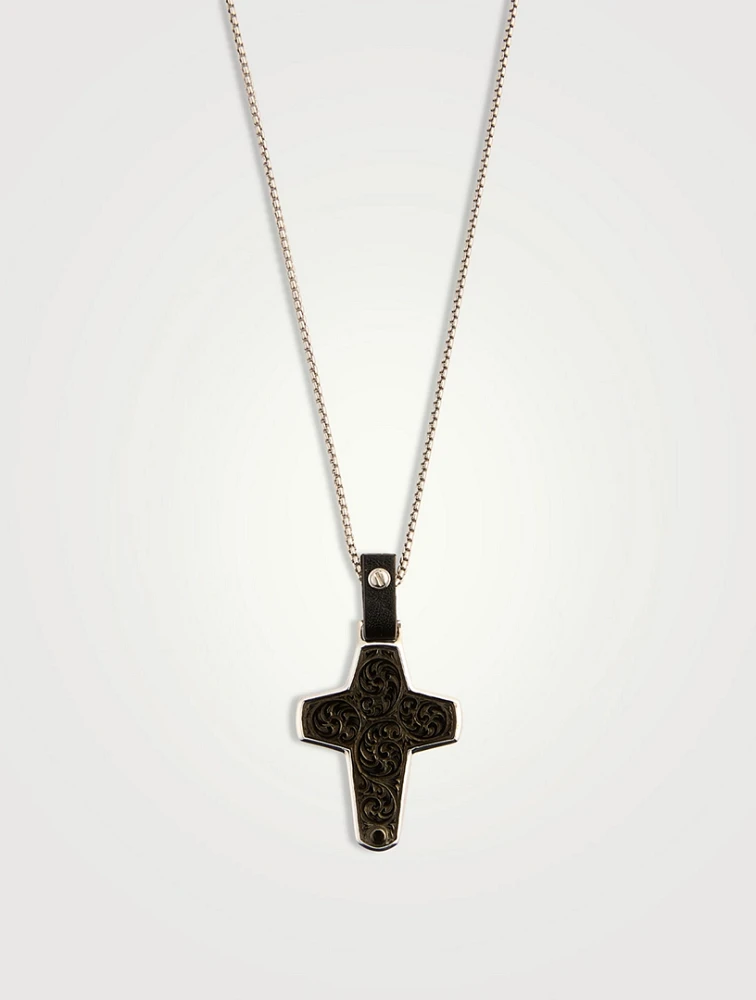 England Made Me Cross Silver Pendant Necklace With Leather And Lapis