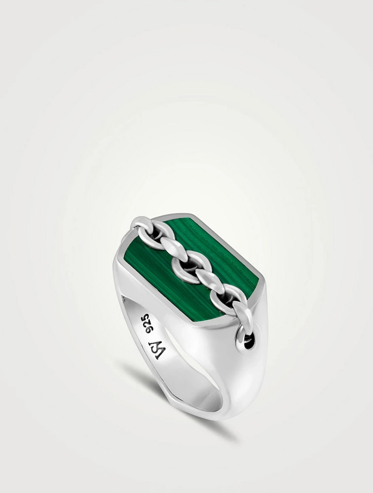 Thorn Inline Silver Signet Ring With Malachite
