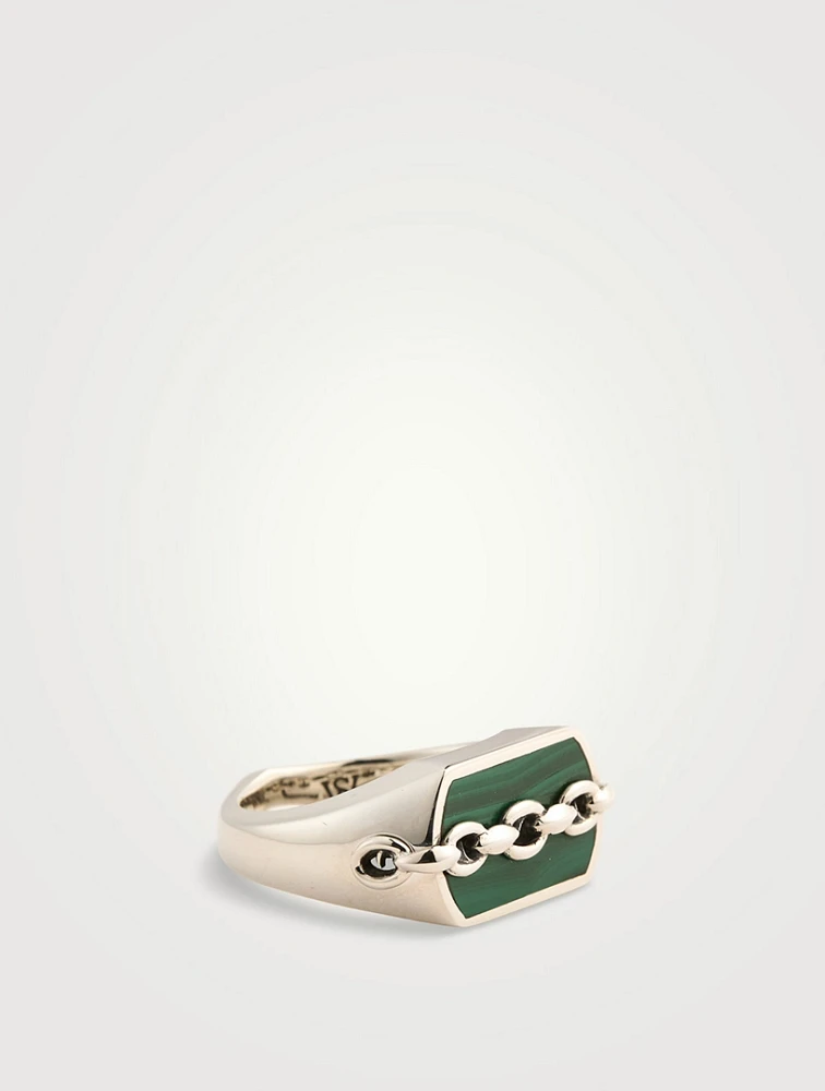 Thorn Inline Silver Malachite Pinky Ring