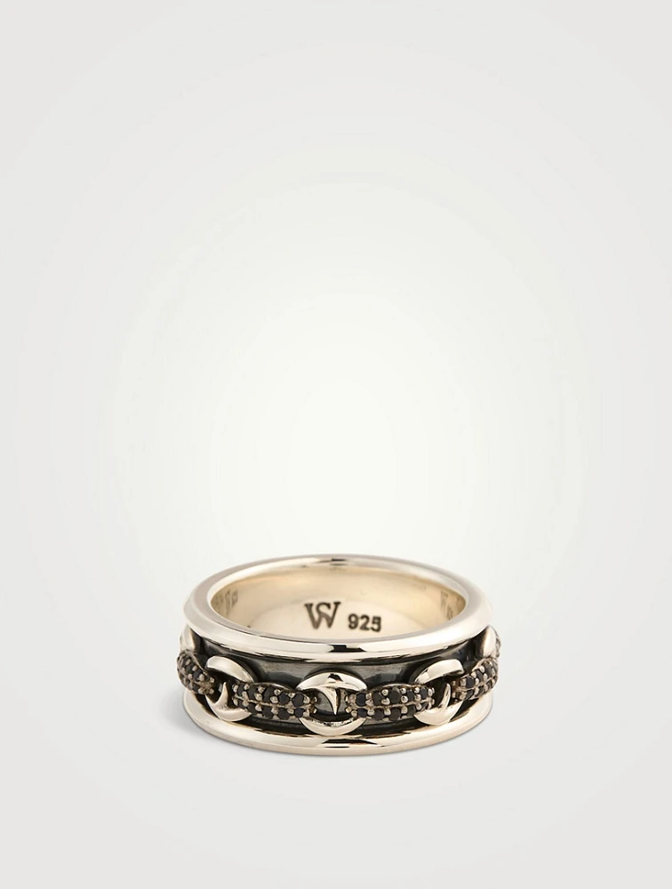 Thorn Classic Link Silver Spinner Ring With Black Sapphire