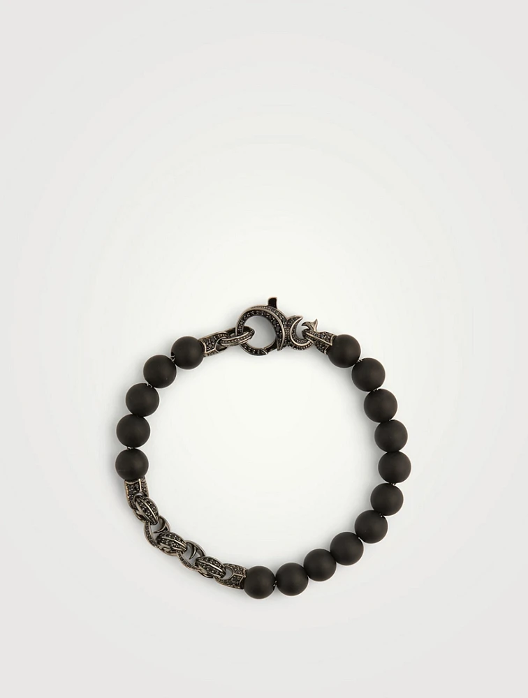 Thorn Silver Matte Onyx Beaded Bracelet With Pavé Black Sapphire