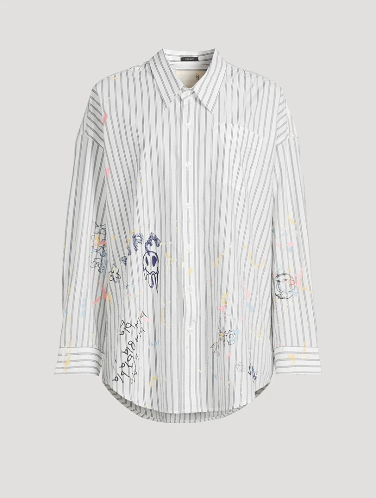 Striped Poplin Shirt Scribble Print
