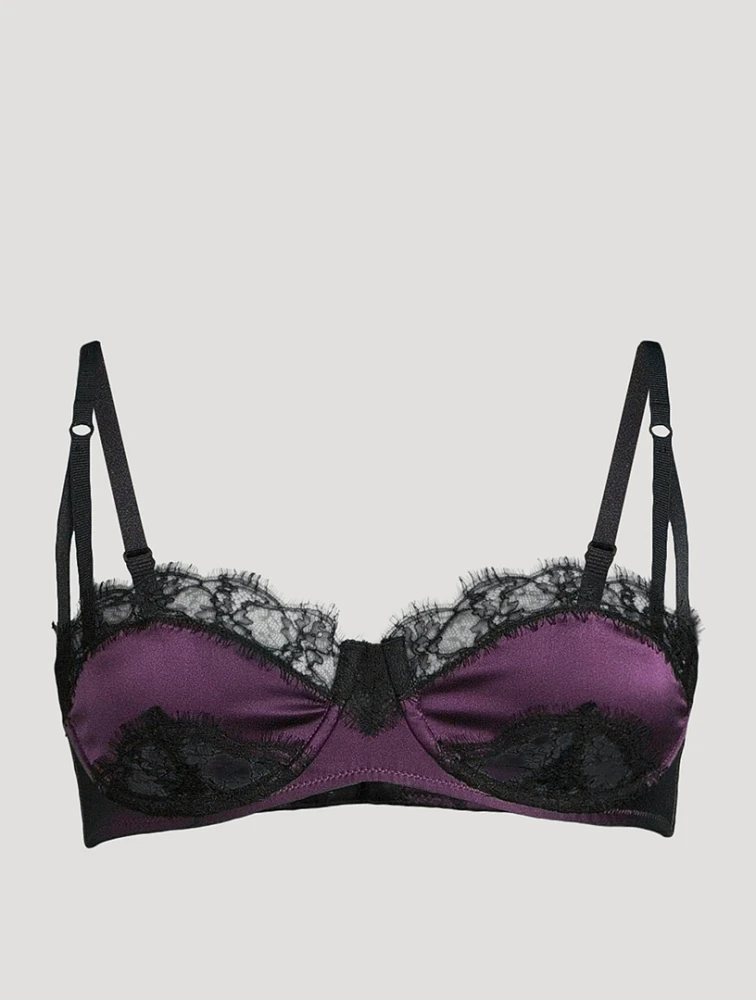 Lace Inset Stretch Silk Balconette Bra
