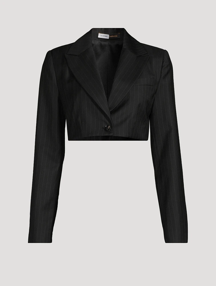 Wool Pinstripe Cropped Tuxedo Jacket