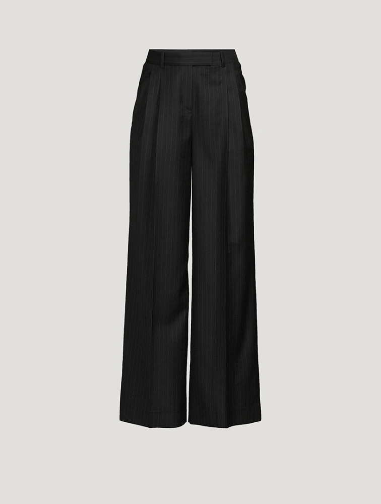Pinstripe Wool Pleated Pants