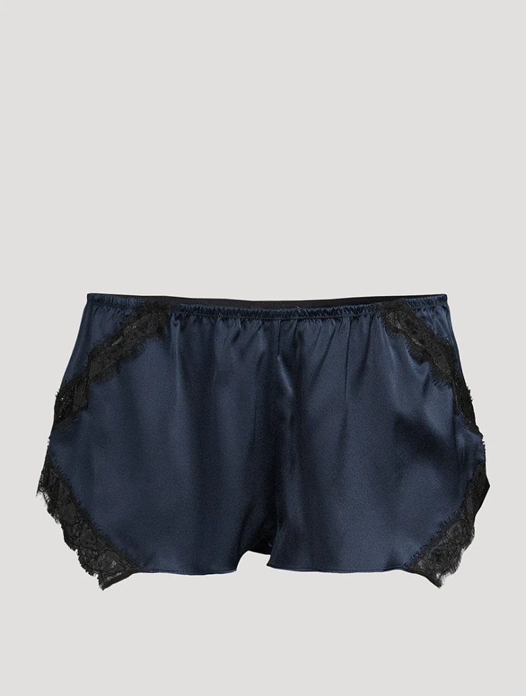 Lace Inset Stretch Silk Tap Shorts