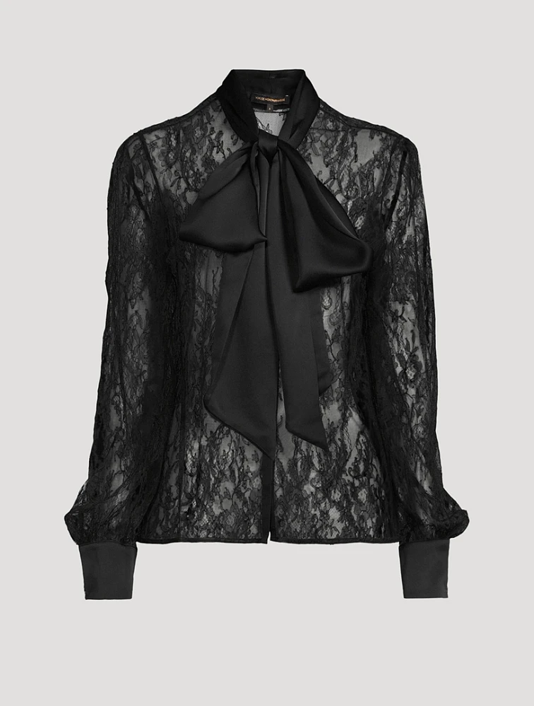 All Over Lace Tie-Neck Blouse