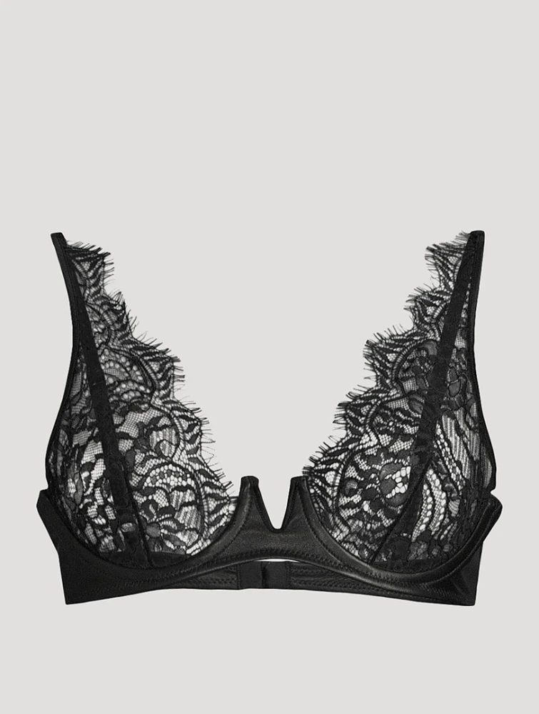 Leather And Lace Plunge Bra