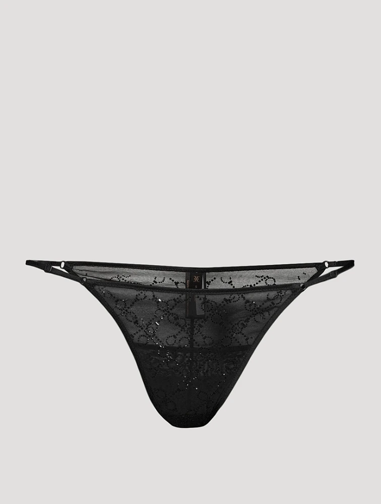 Handcuff Rhinestone Embellished String Panty