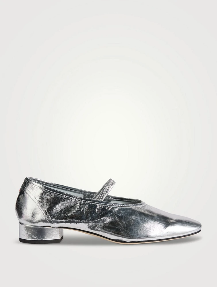 Uma Metallic Leather Mary Jane Ballet Flats