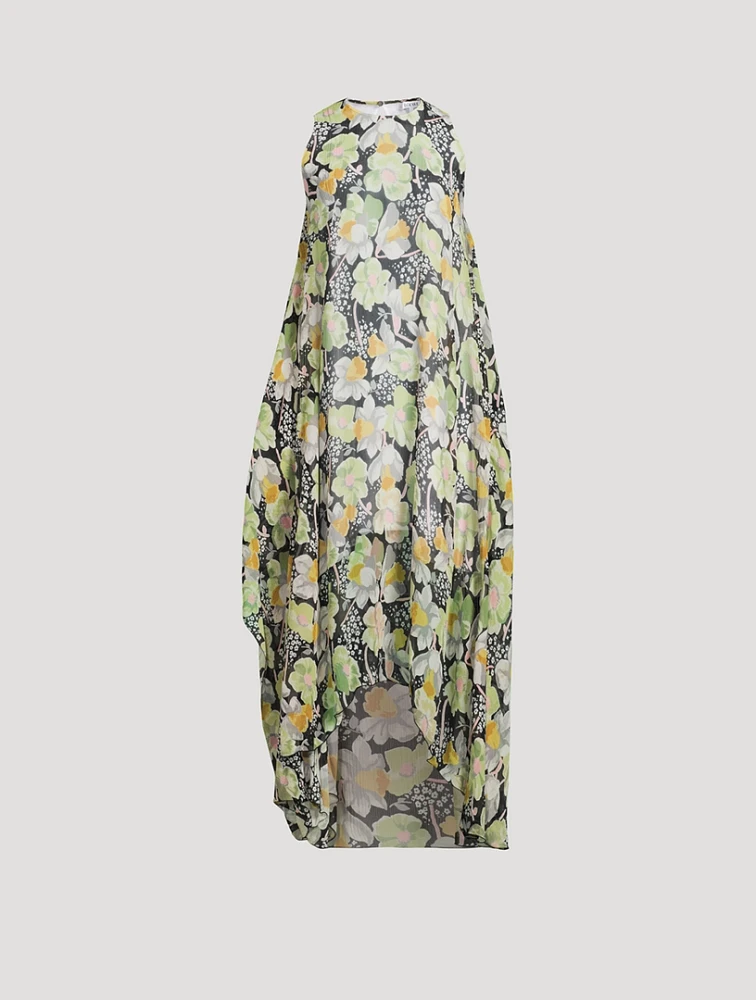 Silk Sleeveless Dress Daffodil Floral Print