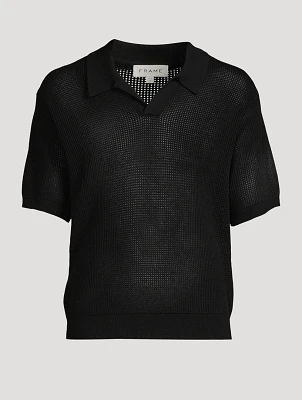 Open-Weave Short-Sleeve Polo Sweater